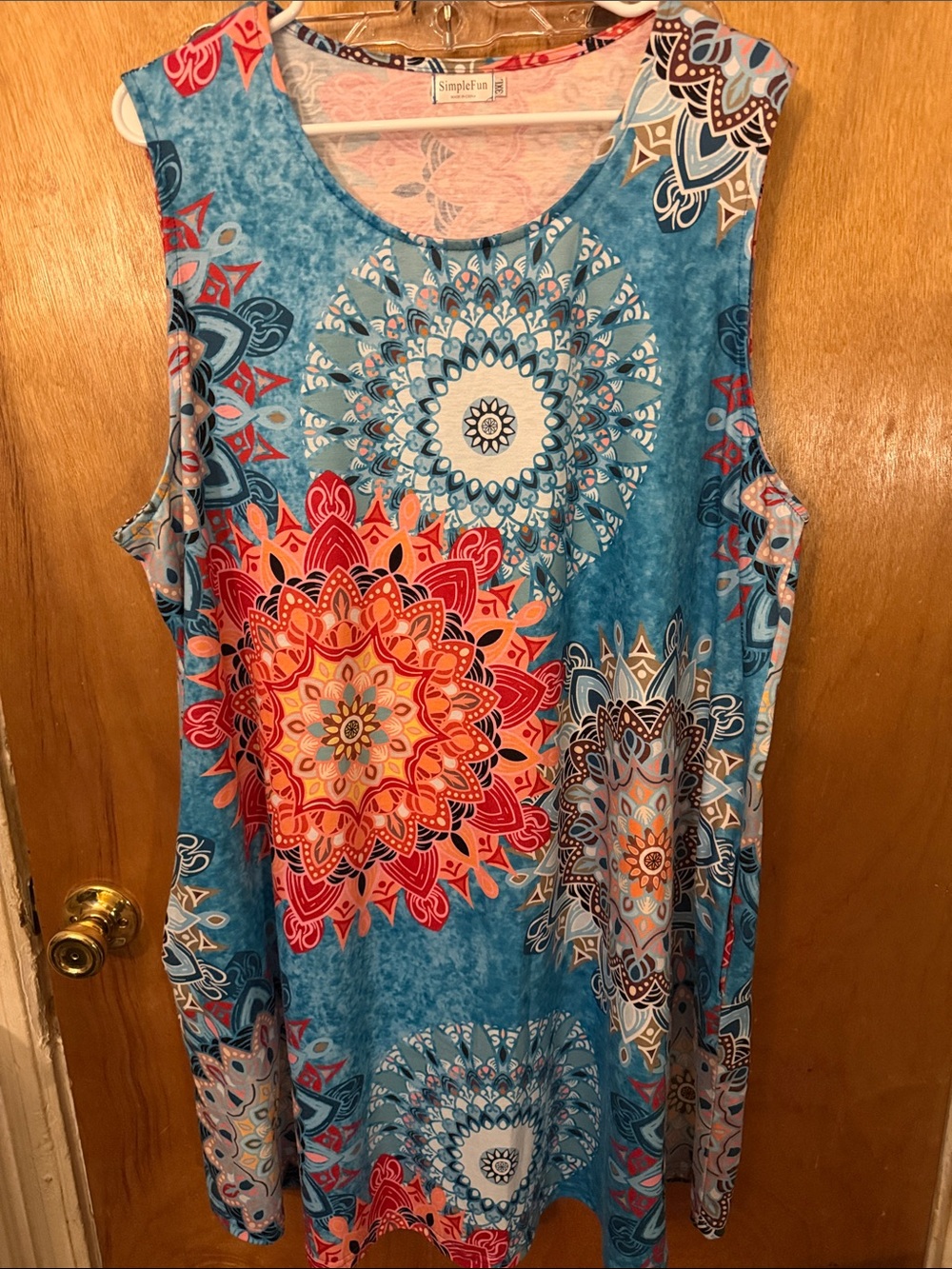 Simple Blue Sleeveless Mini Dress with Pockets
